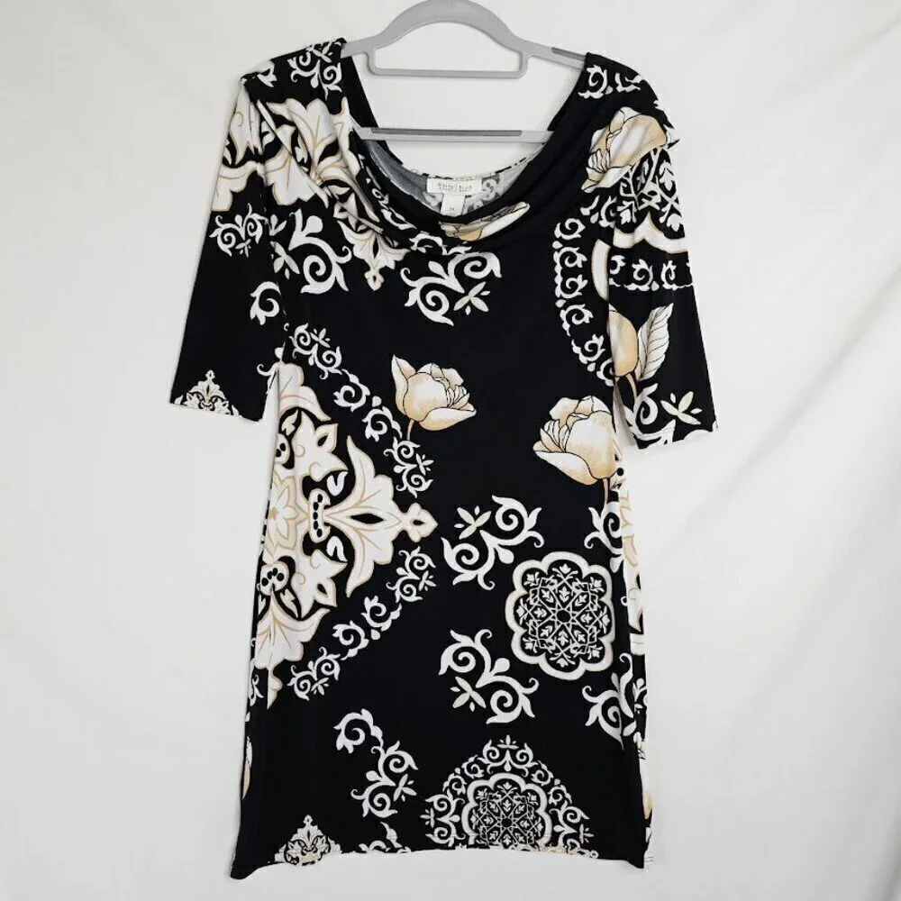 WHITE HOUSE BLACK MARKET Dress BLACK TAN WHITE FLORAL size XS Summer Chic Preppy - Picture 2 of 7